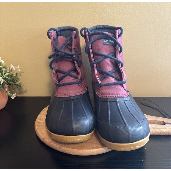 Sperry Port Boot Girls Purple Duck Rain Boot Rubber Flat Socks Size 5M Preowned - Picture 3 of 16